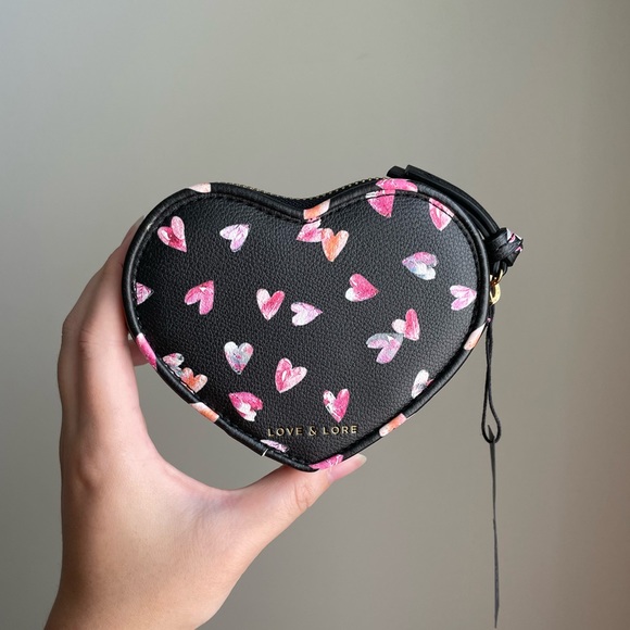 NWT Love & Lore Harley Heart Coin Pouch, Black/Pink - Picture 3 of 5